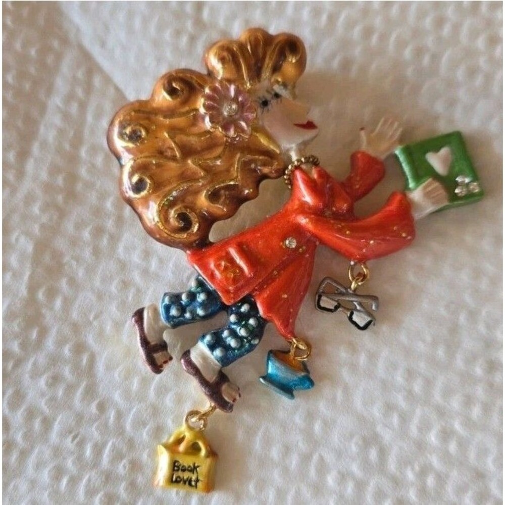 Karen Rossi 2003 Flying Pin Library Reader Broach Book Lover Teacher